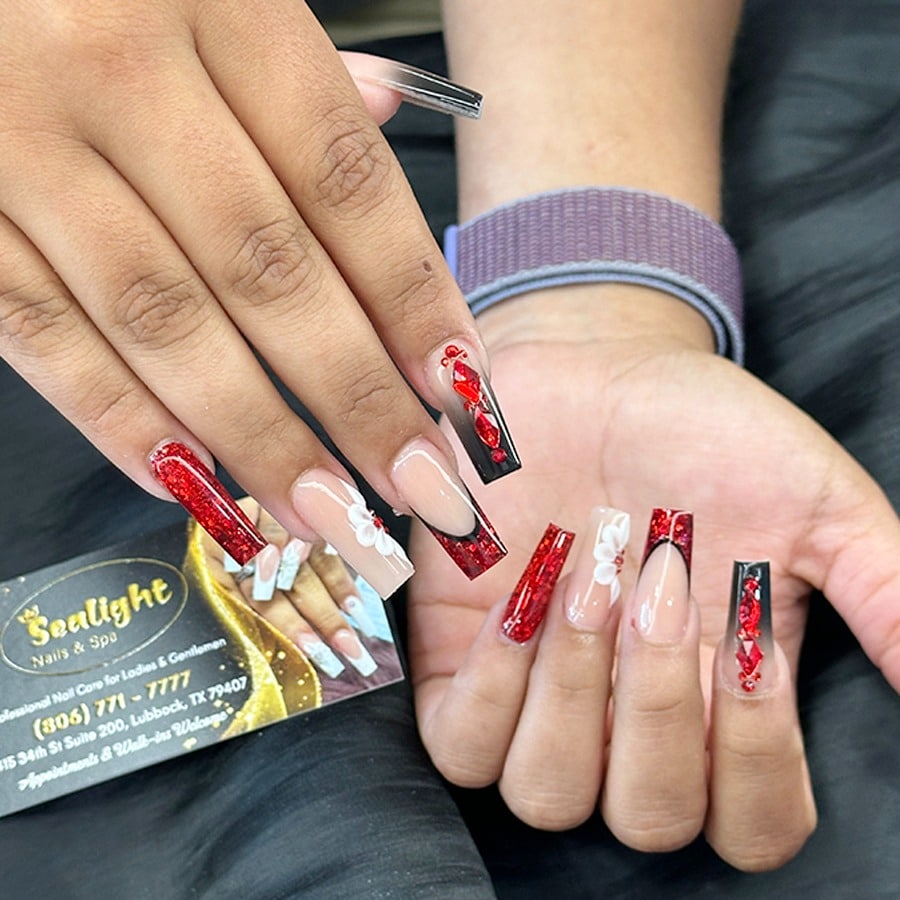 5. Red and Black Glitter Drama - shellac nail ideas