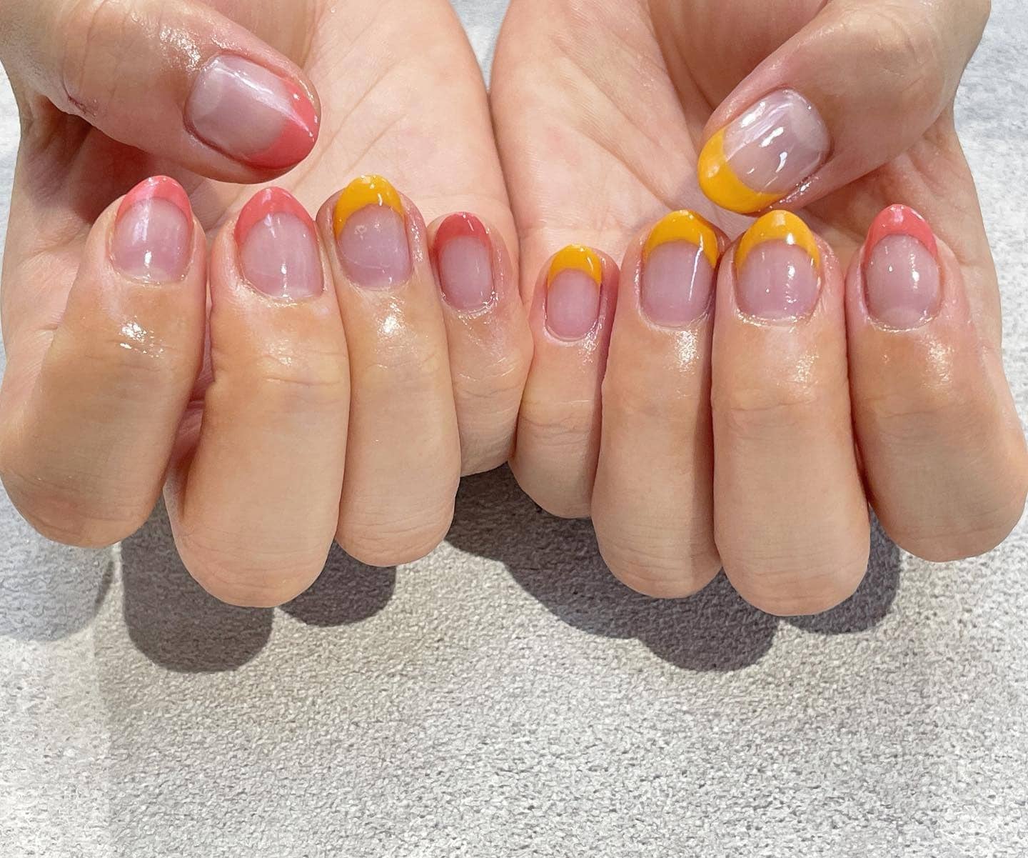 6. Dual-Toned French in Red and Yellow - shellac nail ideas