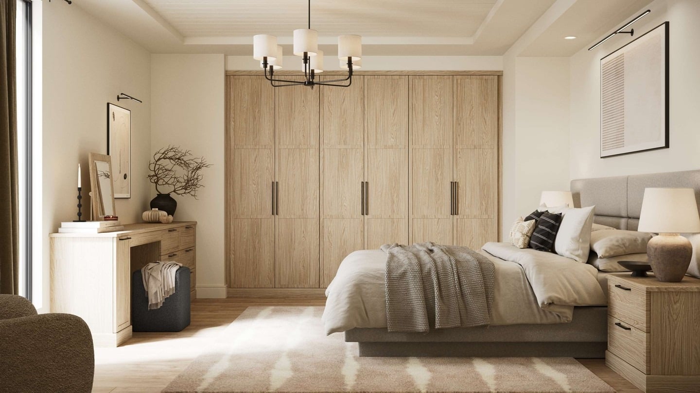 19. Soft Oak Storage with Neutral Layers - oak bedroom ideas
