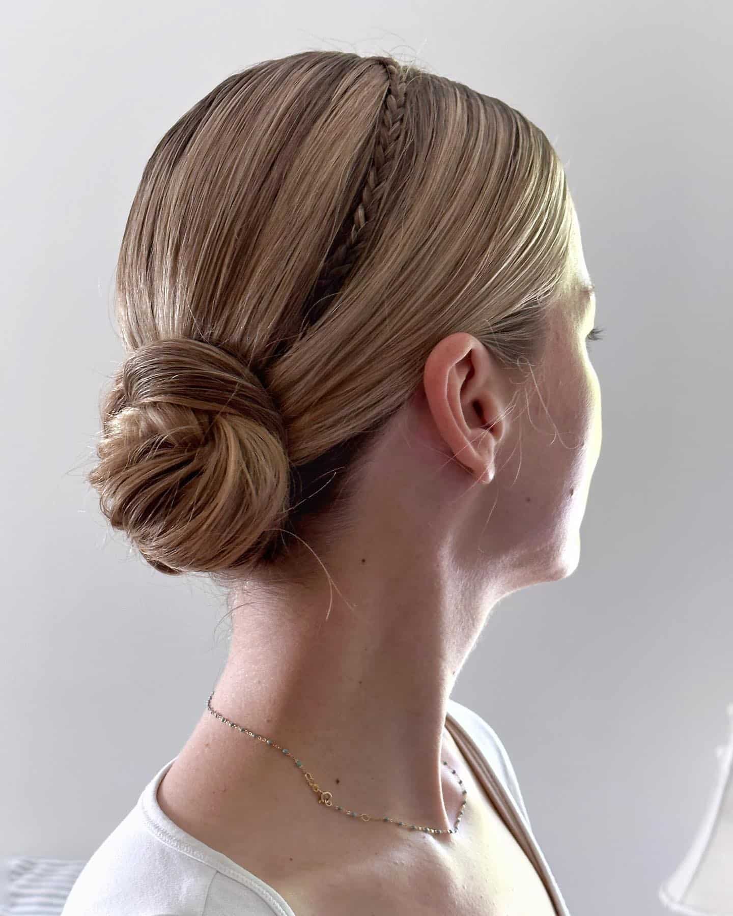 8. Braided Crown with Low Bun - Simple Hairstyles