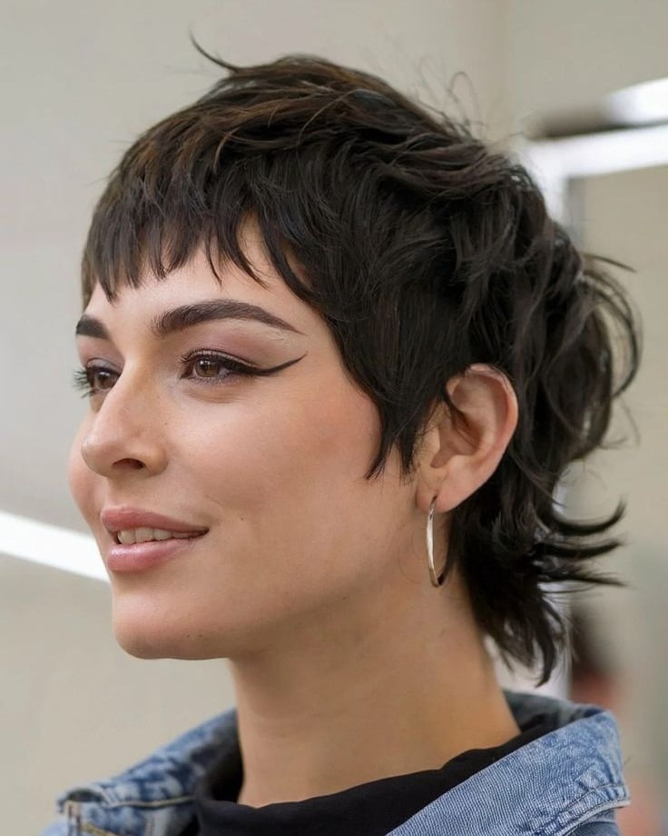 12. Textured Black Pixie with Micro Fringe - Choppy Pixie Haircuts
