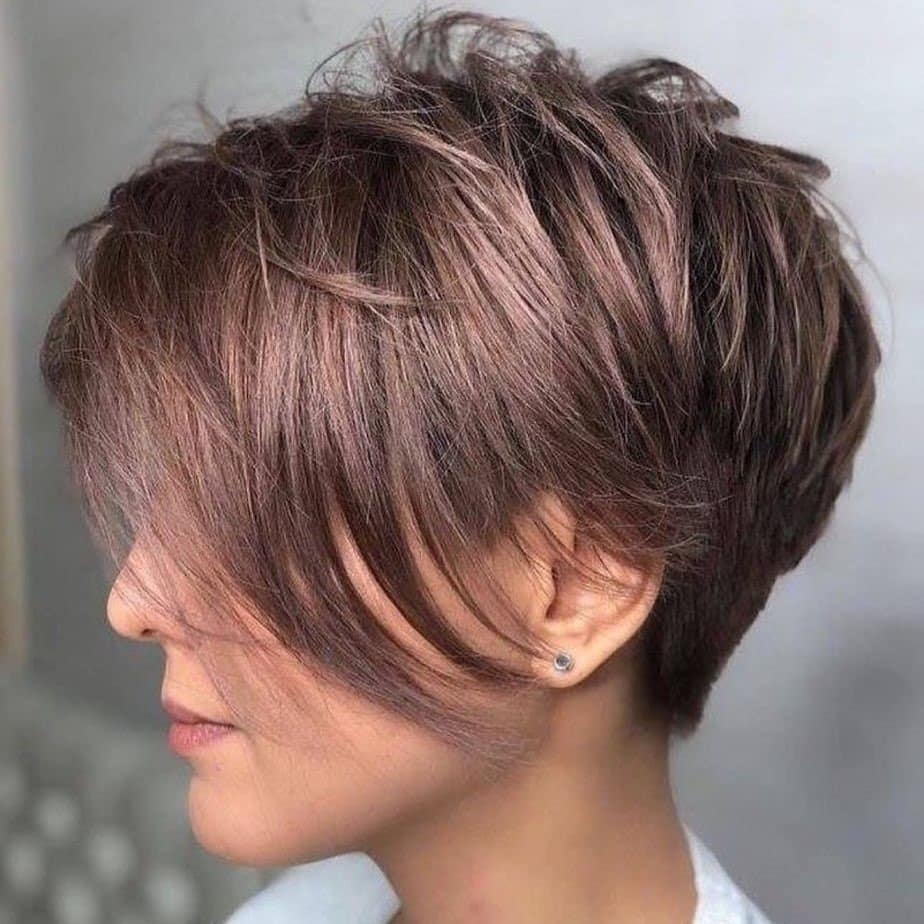 13. Rose Brown Side-Swept Pixie - Choppy Pixie Haircuts