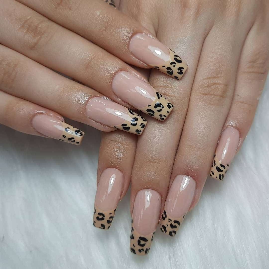 3. Leopard French Tips - shiny nail ideas