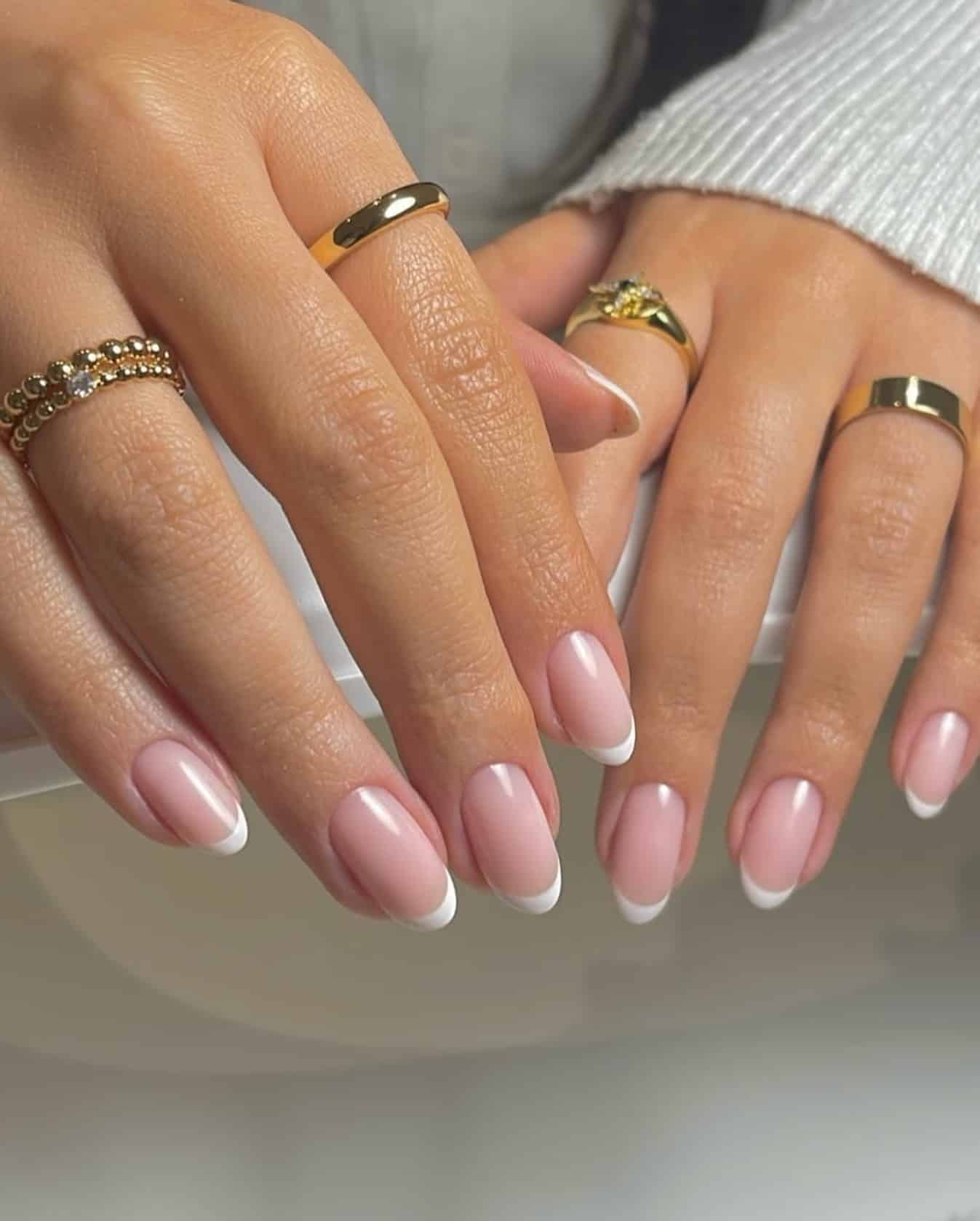 12. Blush Oval French - short french nail ideas