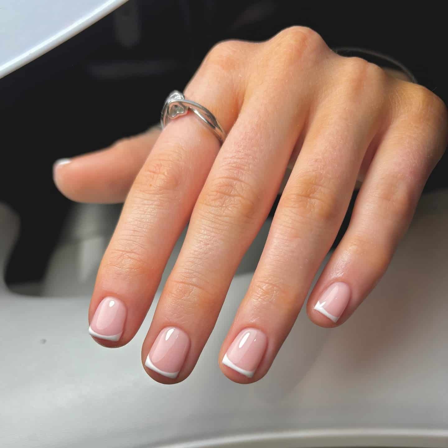 20. Natural Blush French - short french nail ideas