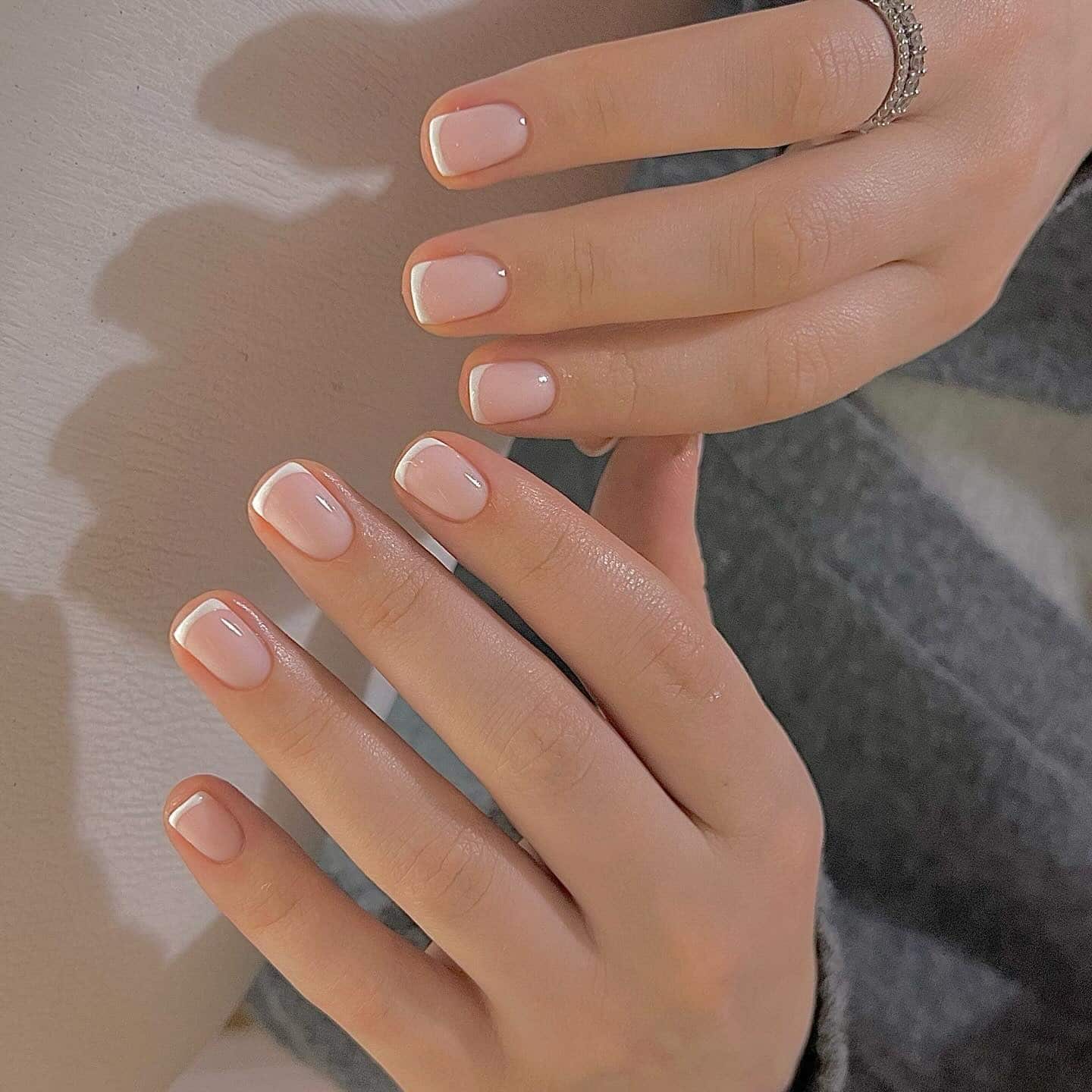 21. Glossy Short Square French - short french nail ideas