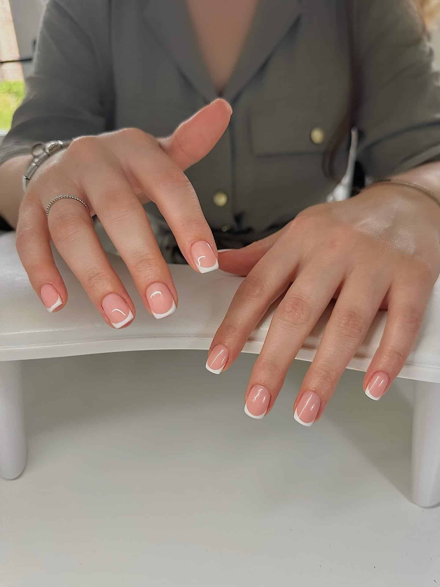 22. Classic Pink French Square - short french nail ideas