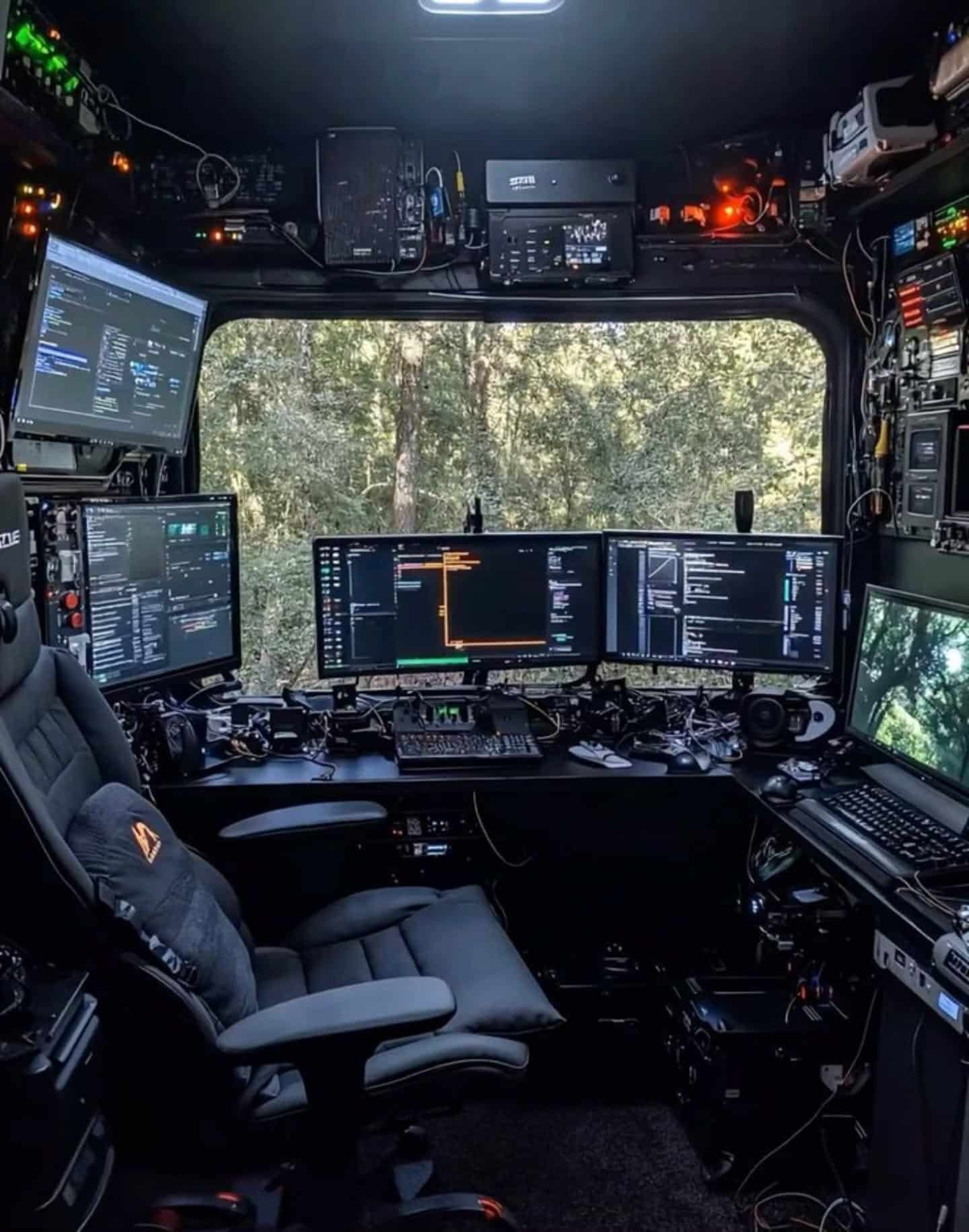 3. High-Tech Command Center - black desk office ideas