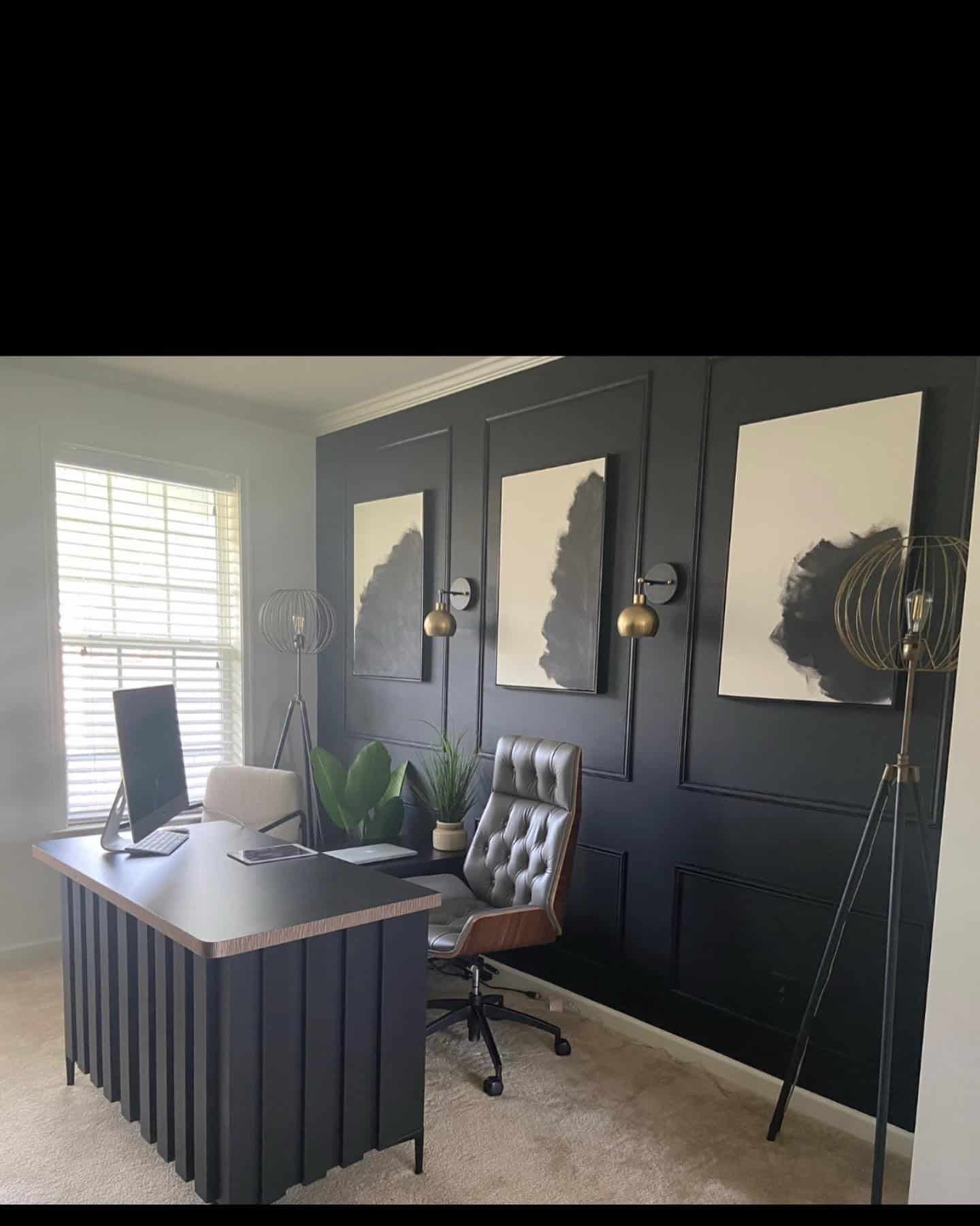 4. Sophisticated Contrast - black desk office ideas