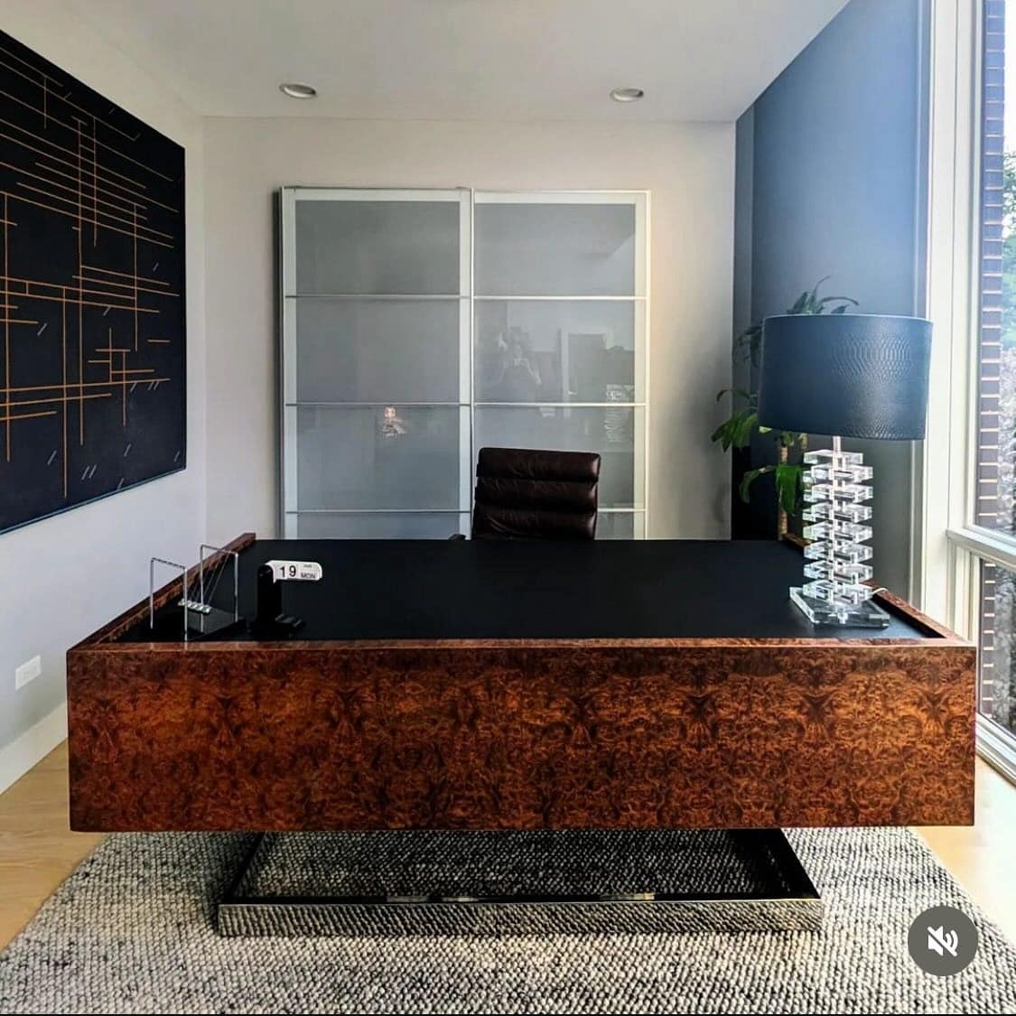 14. Retro Modern Elegance - black desk office ideas