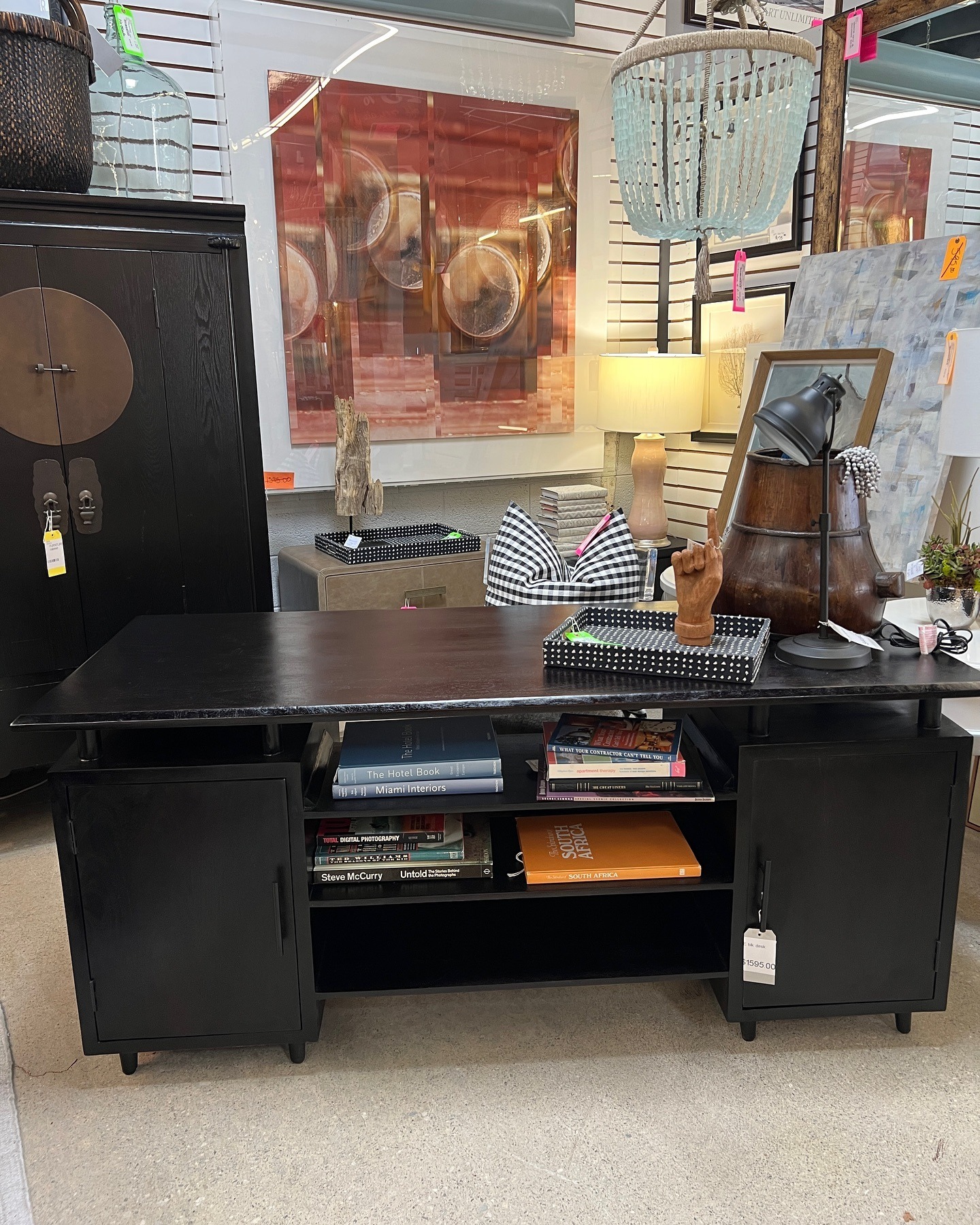 15. Industrial Display Office - black desk office ideas