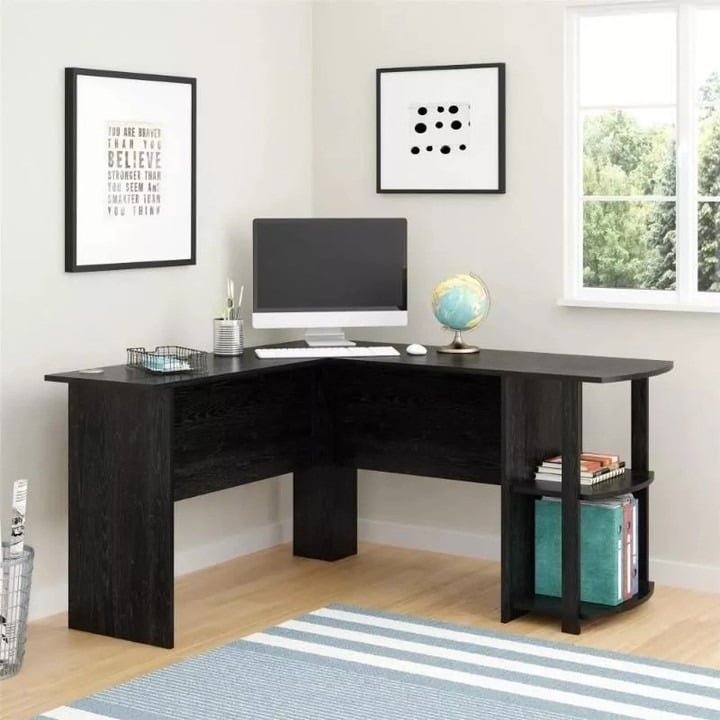 17. Corner Efficiency Design - black desk office ideas