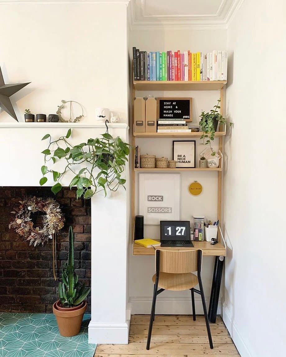 7. Charming Nook with Natural Light and Books - tiny home office ideas