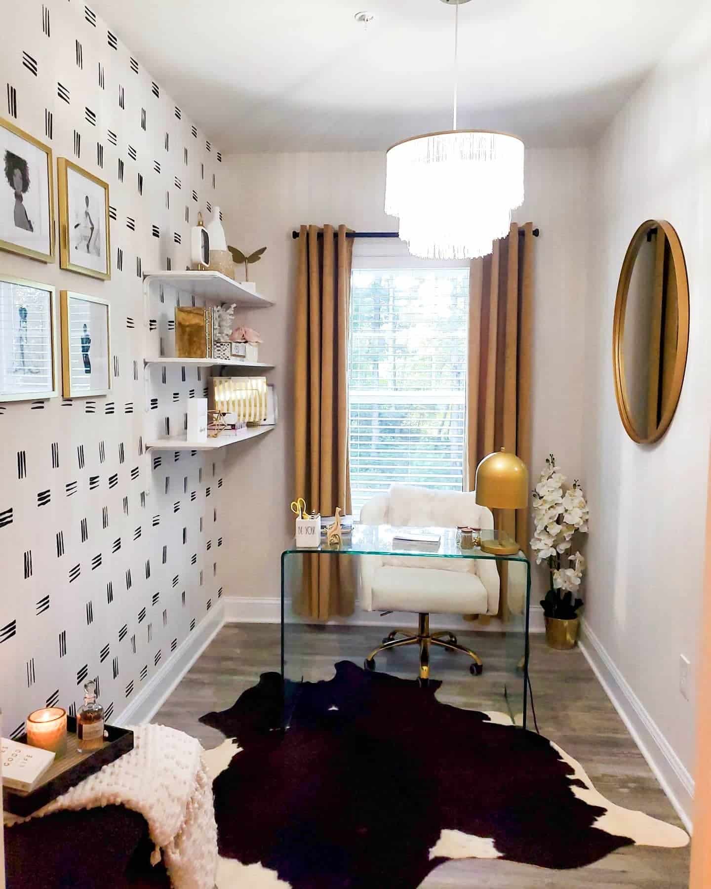 8. Glam Statement in Gold and Glass - tiny home office ideas