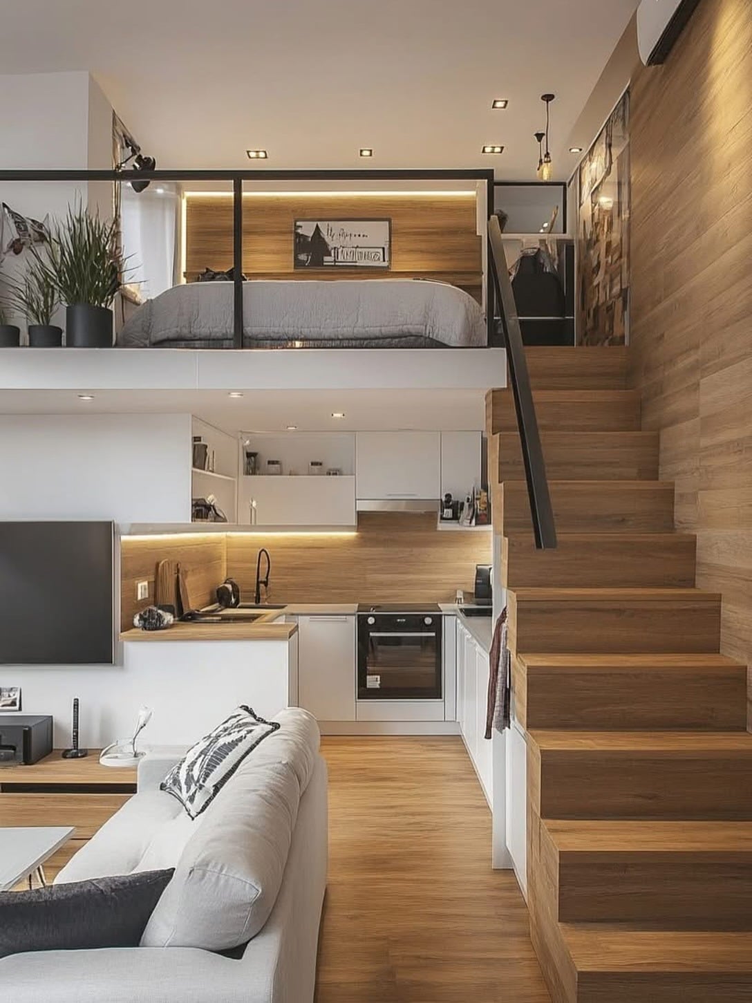 17. Urban Loft with Integrated Office - tiny home office ideas