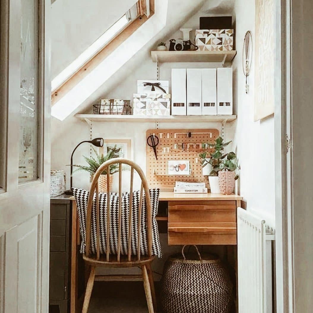 19. Attic Workstation with Warmth and Functionality - tiny home office ideas
