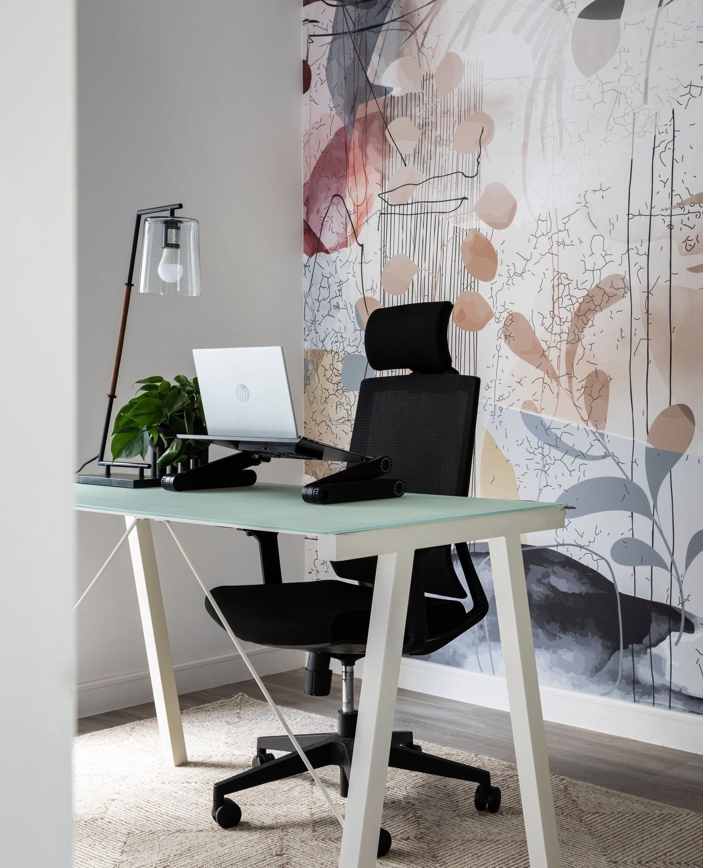 21. Art-Inspired Workspace with Abstract Color - tiny home office ideas