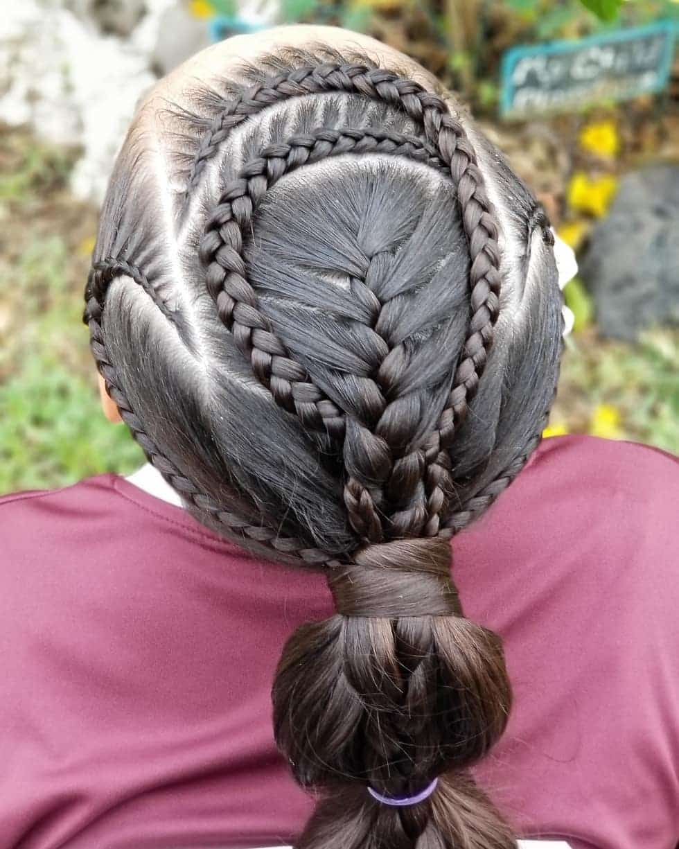 9. Spiral Braid Pattern into Ponytail on Dark Brown Hair - Volleyball Hairstyles