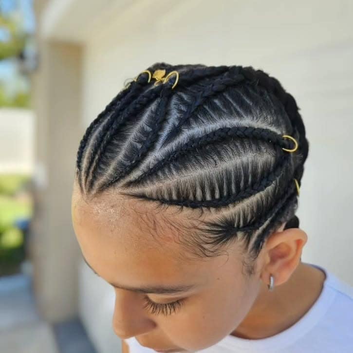 13. Straight Back Cornrows with Gold Accessories on Black Hair - Volleyball Hairstyles