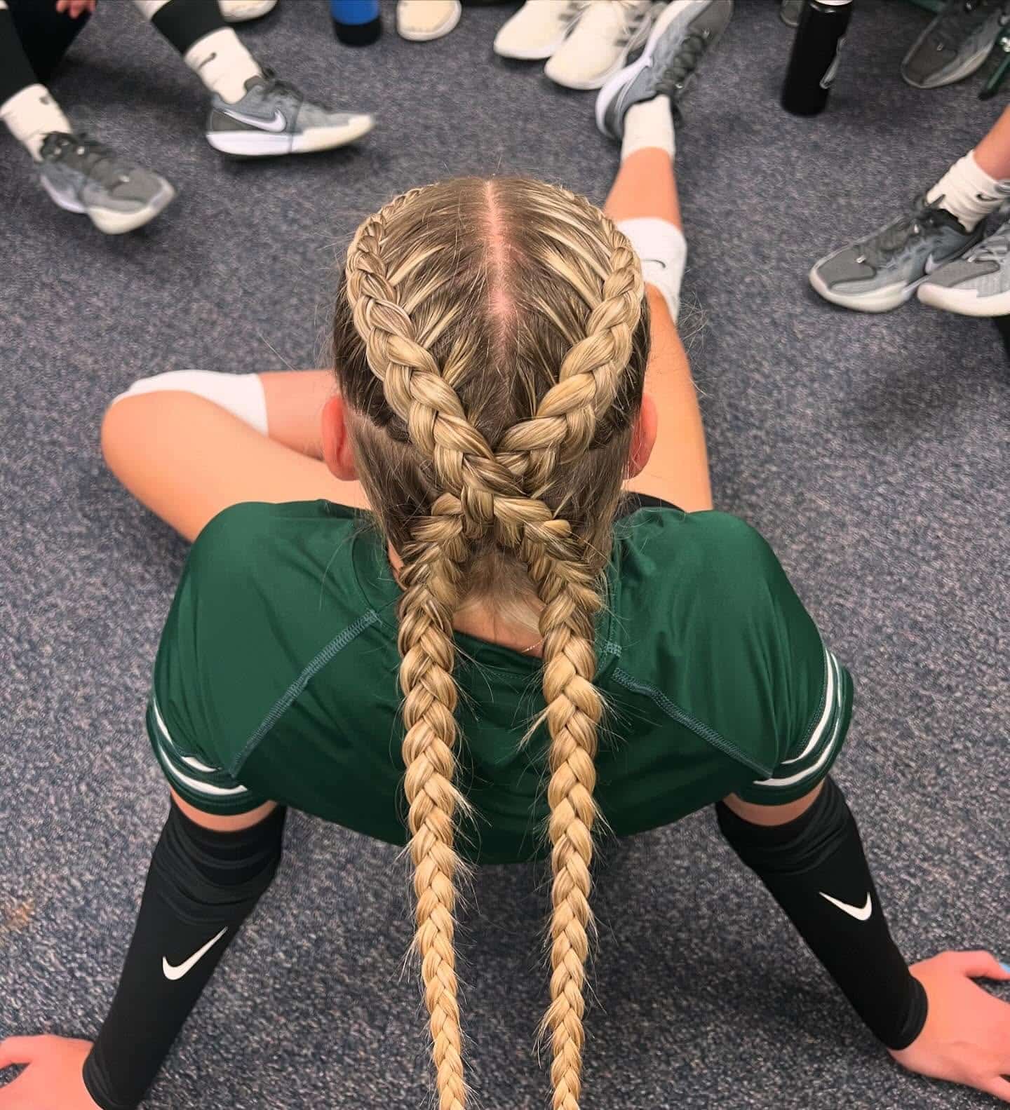 14. Criss-Cross Double Dutch Braids on Light Blonde Hair - Volleyball Hairstyles