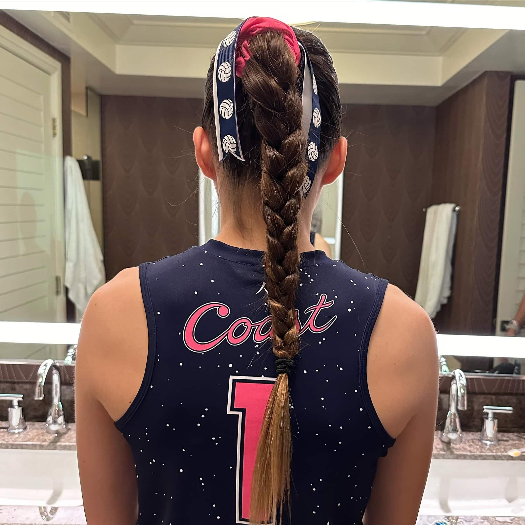 22. High Ponytail Braid with Volleyball Ribbon on Light Brown Hair - Volleyball Hairstyles