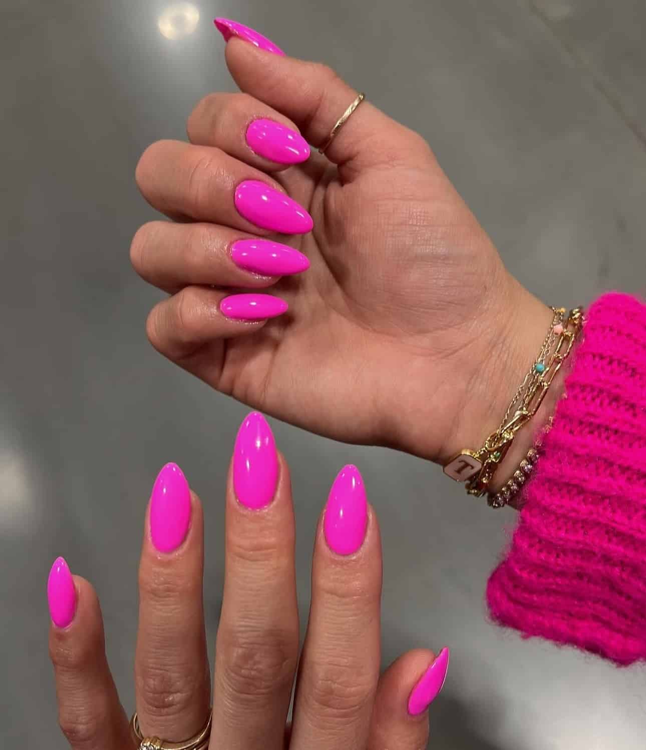 5. Neon Pink Almond Perfection - short pink nail ideas