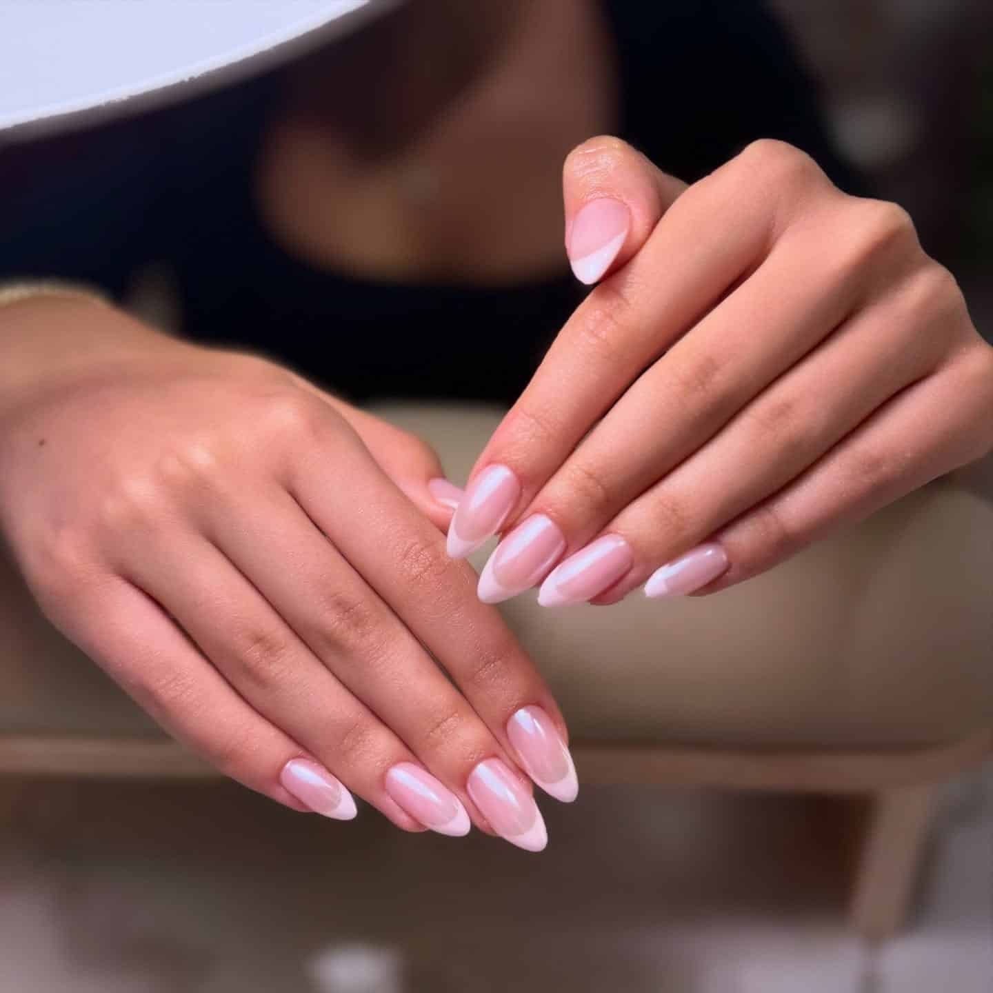 6. Classic Almond French in Soft Pink - short pink nail ideas