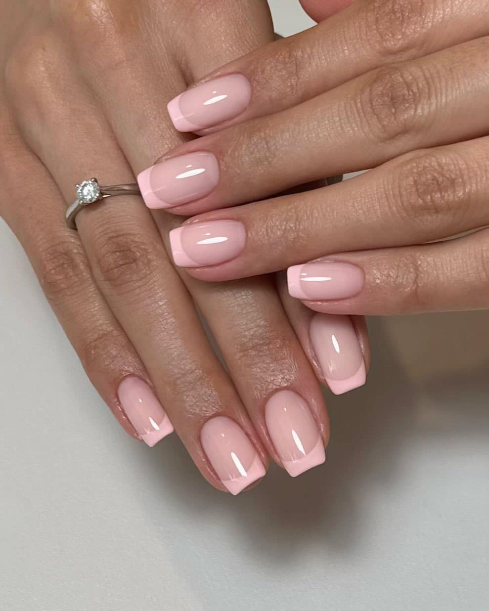 19. Short Square Soft Pink French - short pink nail ideas