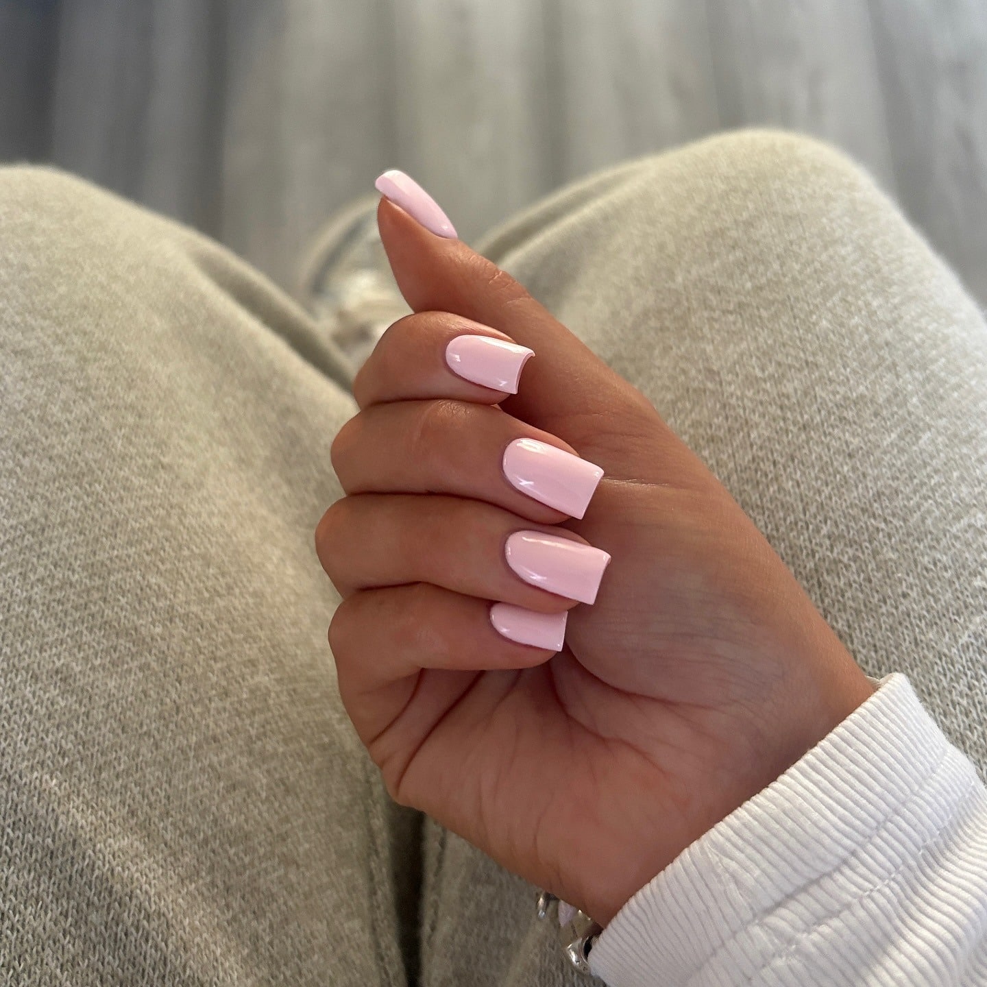 20. Pastel Pink Glossy Squares - short pink nail ideas