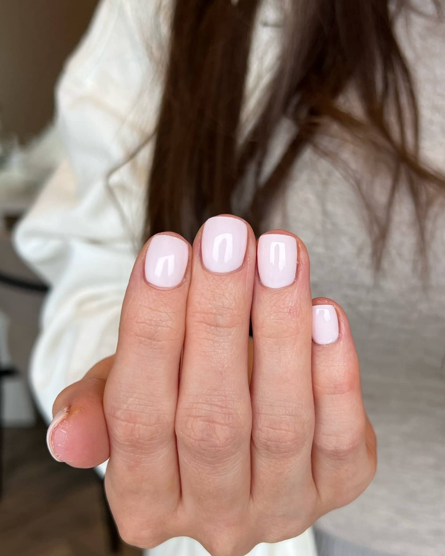 21. Short Square Glossy Pale Pink - short pink nail ideas