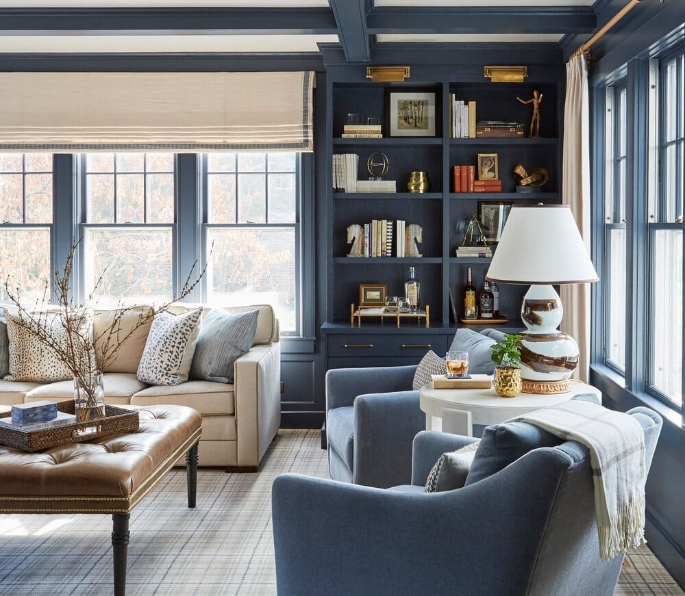 2. Refined Coastal Classic - navy blue living room ideas
