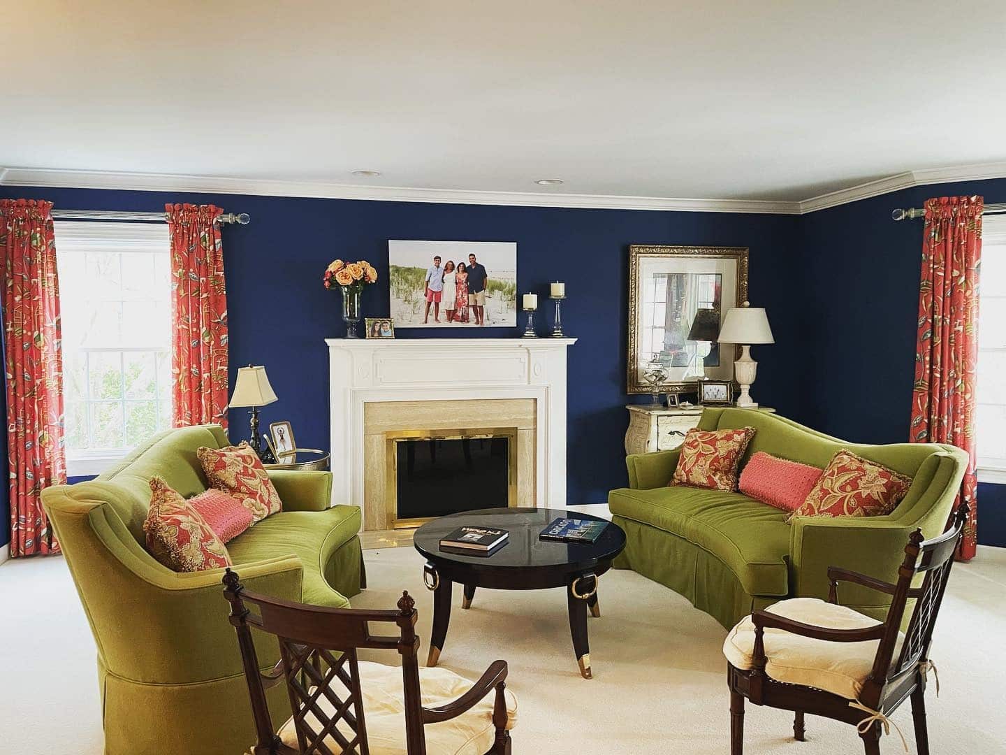 3. Traditional with a Playful Twist - navy blue living room ideas
