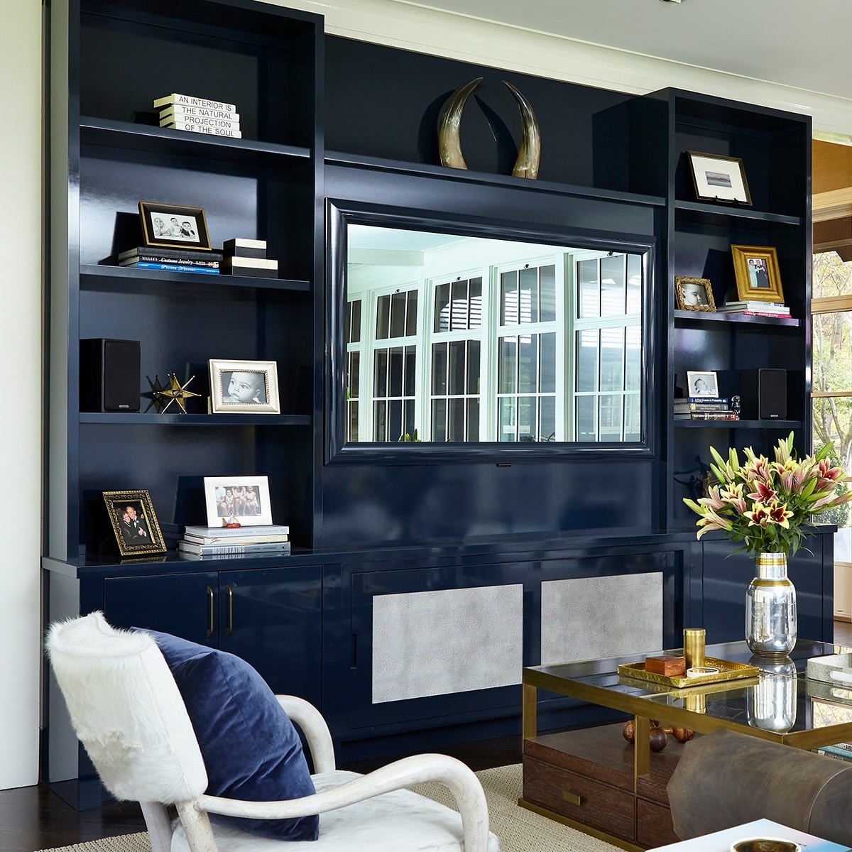 4. Polished Modern Navy - navy blue living room ideas