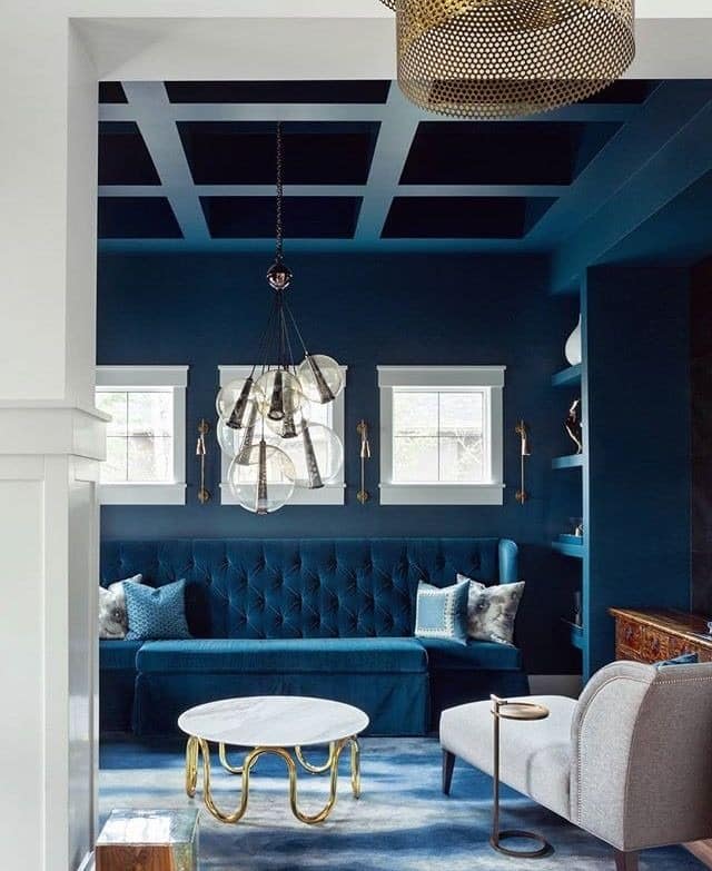 5. Luxe Monochrome Layers - navy blue living room ideas