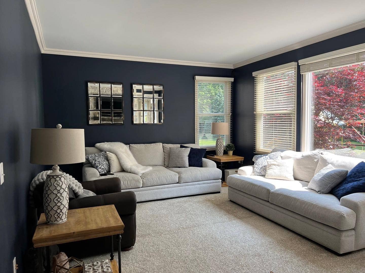 6. Light and Airy Balance - navy blue living room ideas