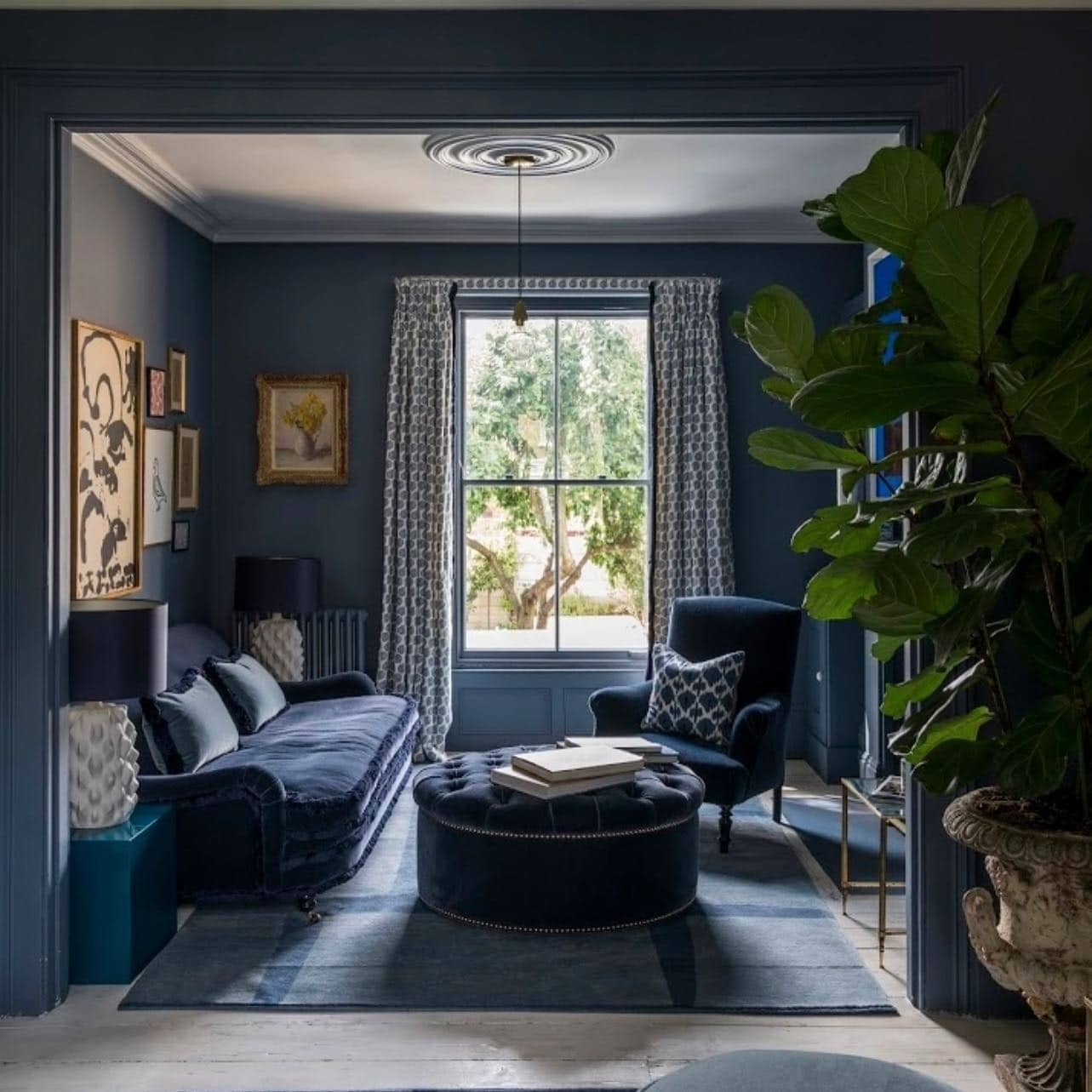 9. Classic Navy Elegance - navy blue living room ideas