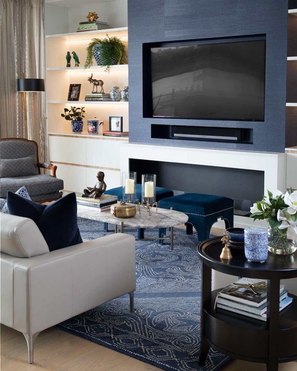 17. Refined Navy with Layered Textures - navy blue living room ideas