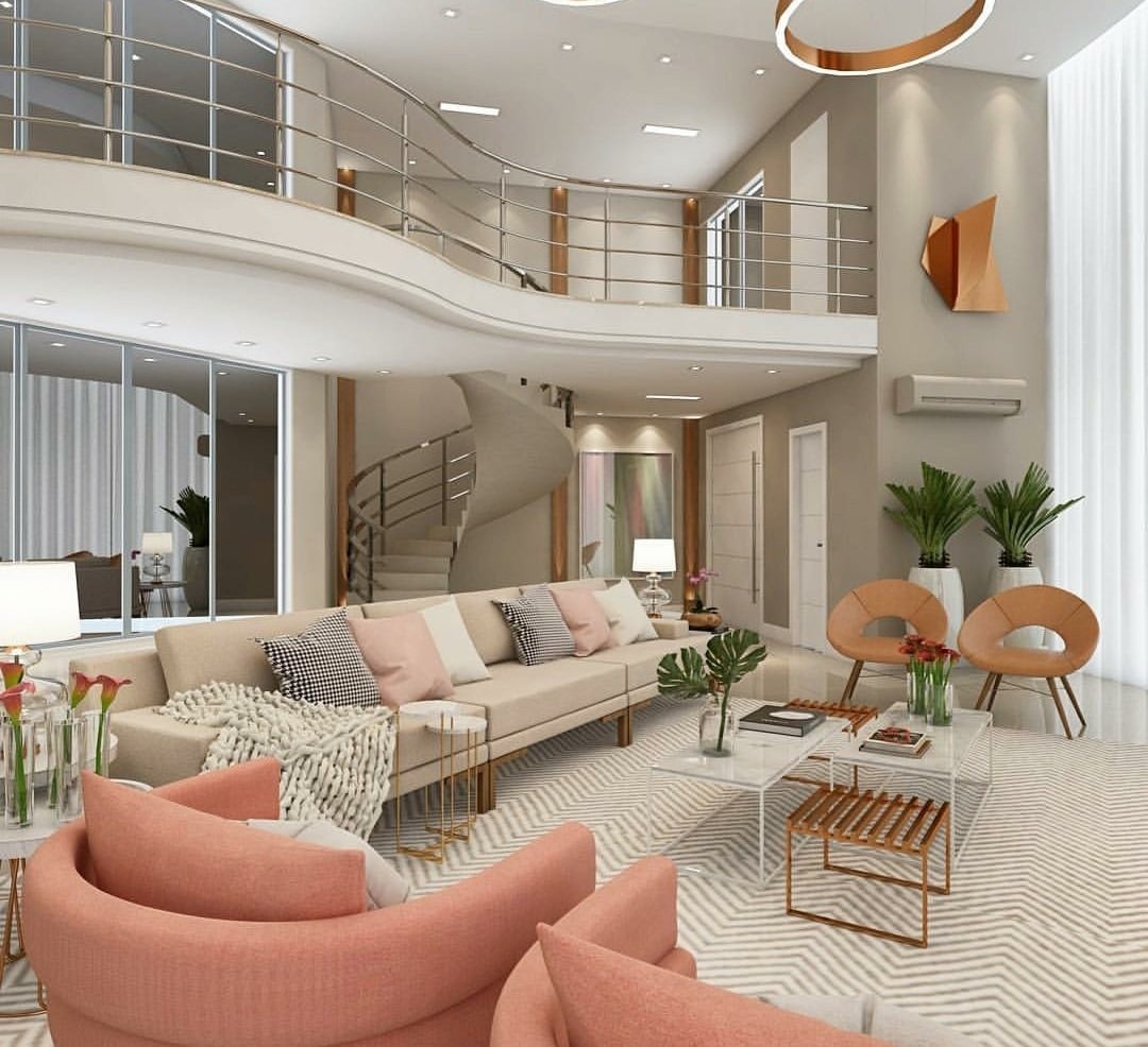 9. Contemporary Elegance with Soft Coral Tones - urban living room ideas