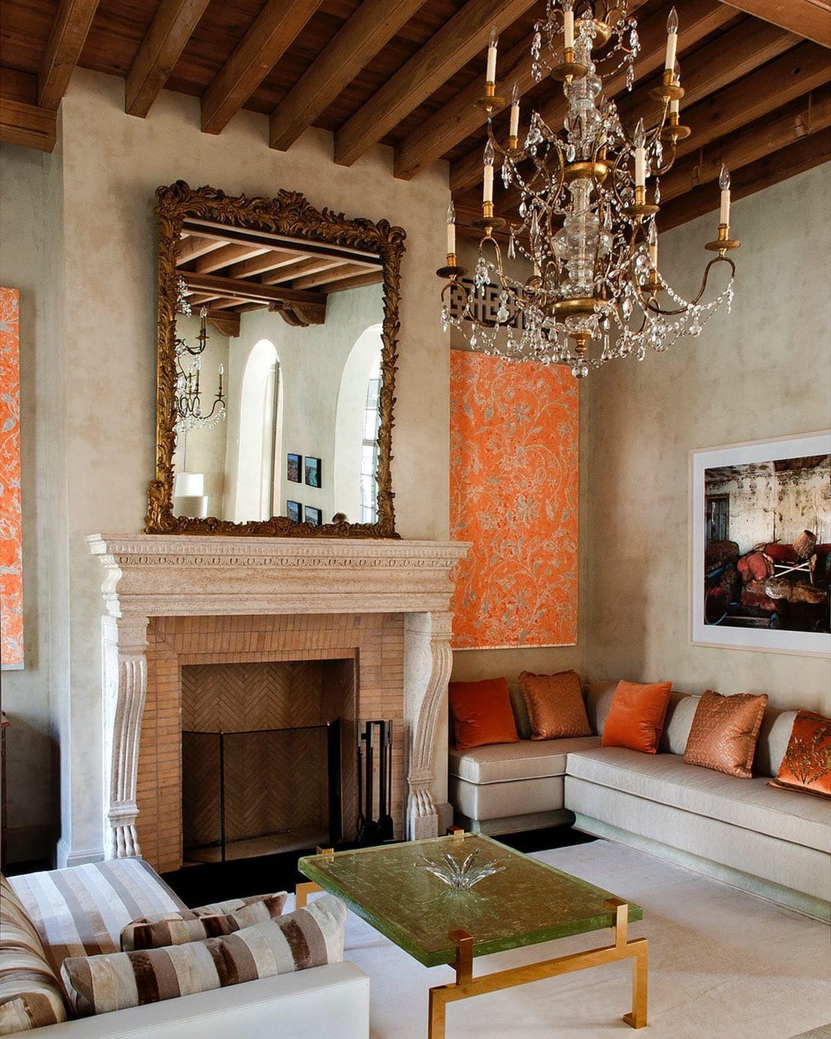 15. Classic Grandeur with Modern Orange - urban living room ideas
