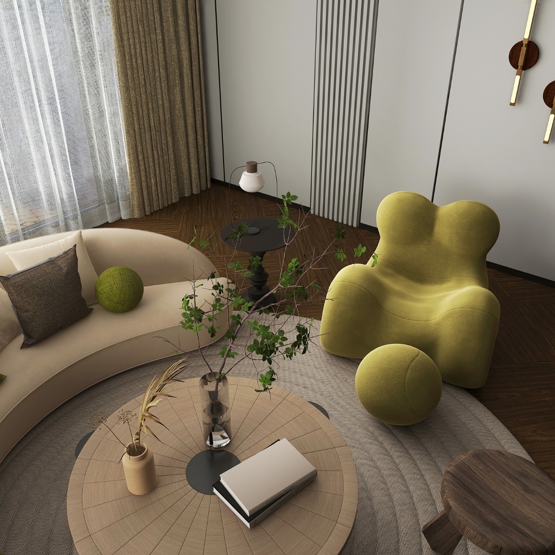 16. Organic Curves with Playful Green - urban living room ideas
