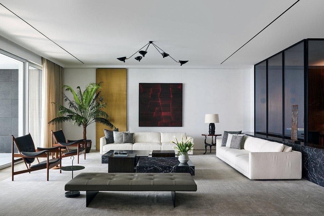 17. Modern Elegance with Dark Accents - urban living room ideas