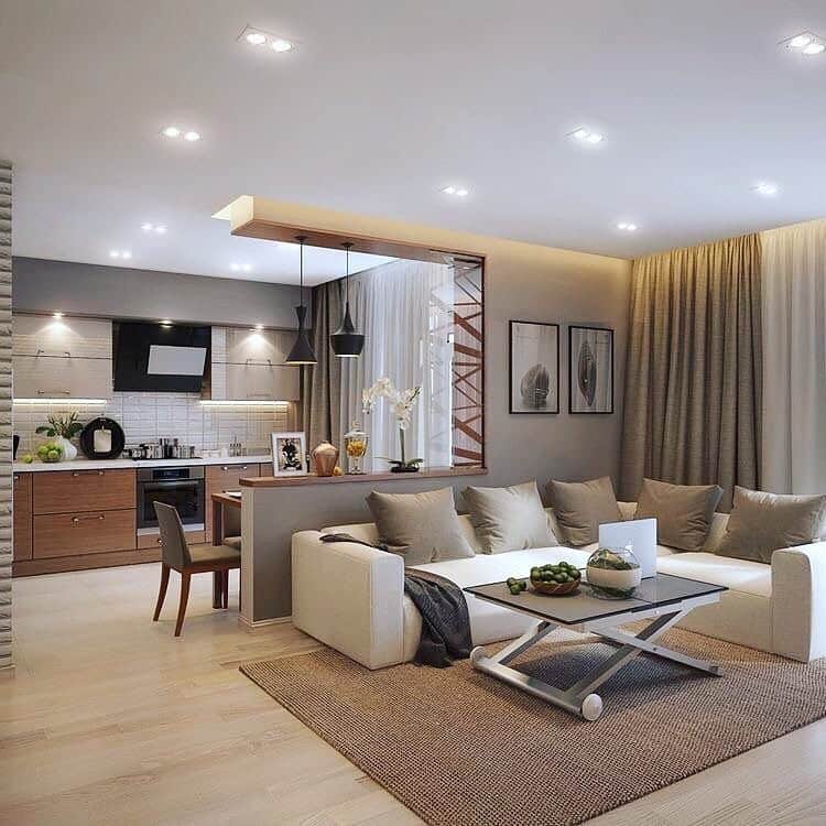 20. Open Plan Comfort with Warm Wood - urban living room ideas