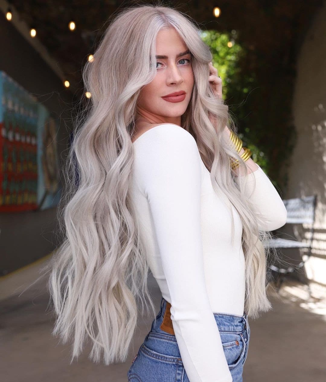 2. Platinum Ash Waves with Elegant Length - Wavy Hairstyles