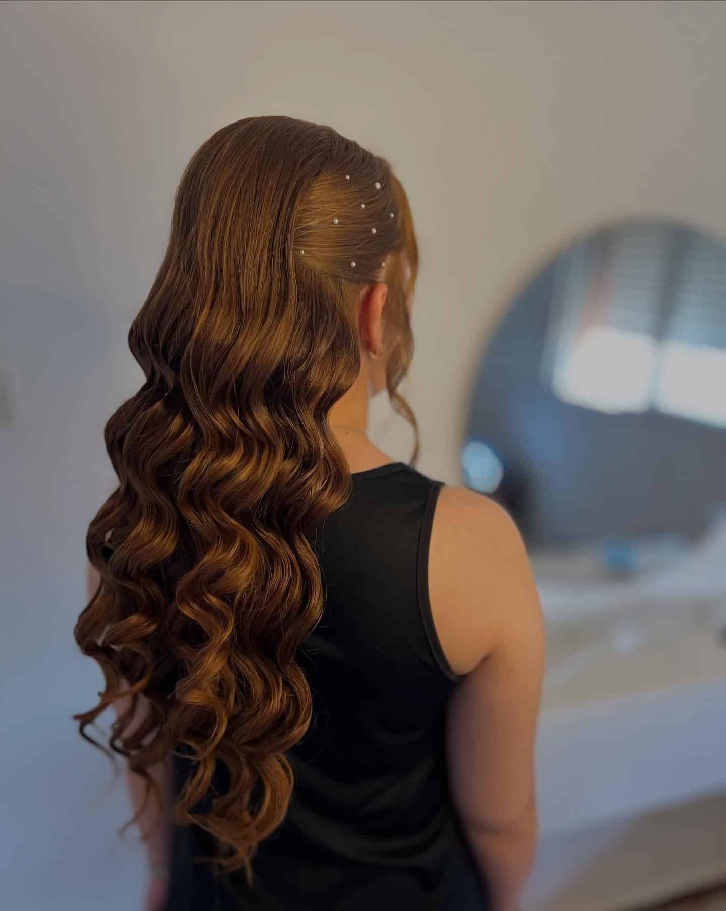 10. Glossy Auburn Waves with Embellishments - Wavy Hairstyles