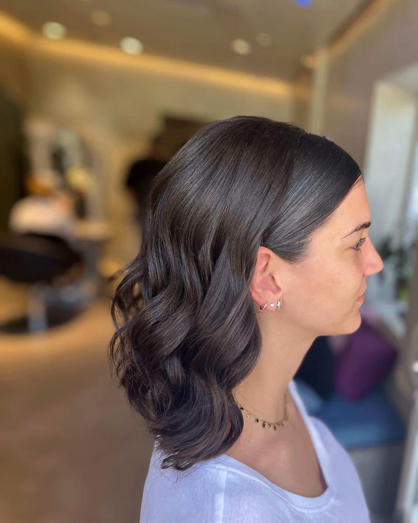 12. Polished Dark Chocolate Lob with Waves - Wavy Hairstyles