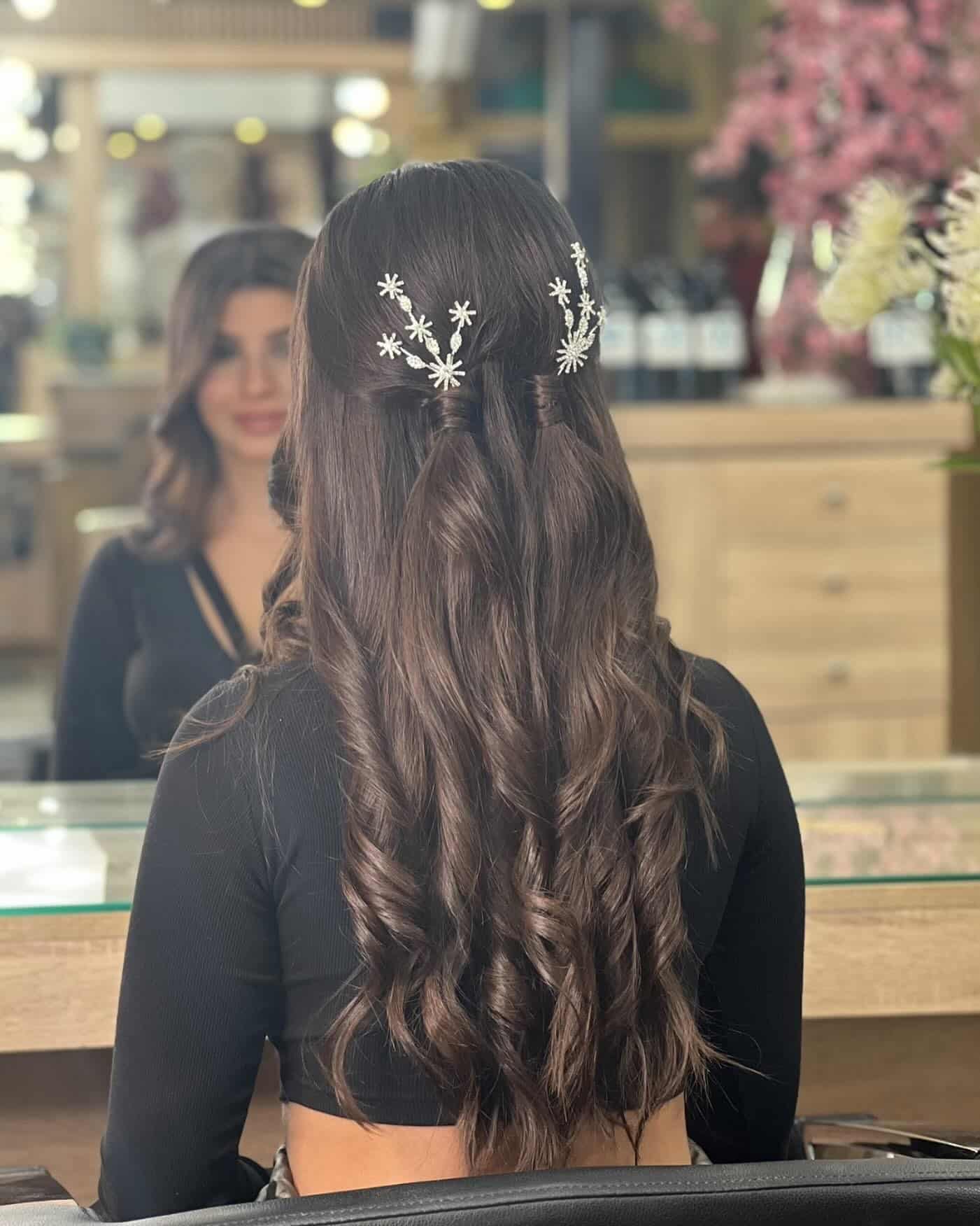 19. Chocolate Half-Up Waves with Accessories - Wavy Hairstyles