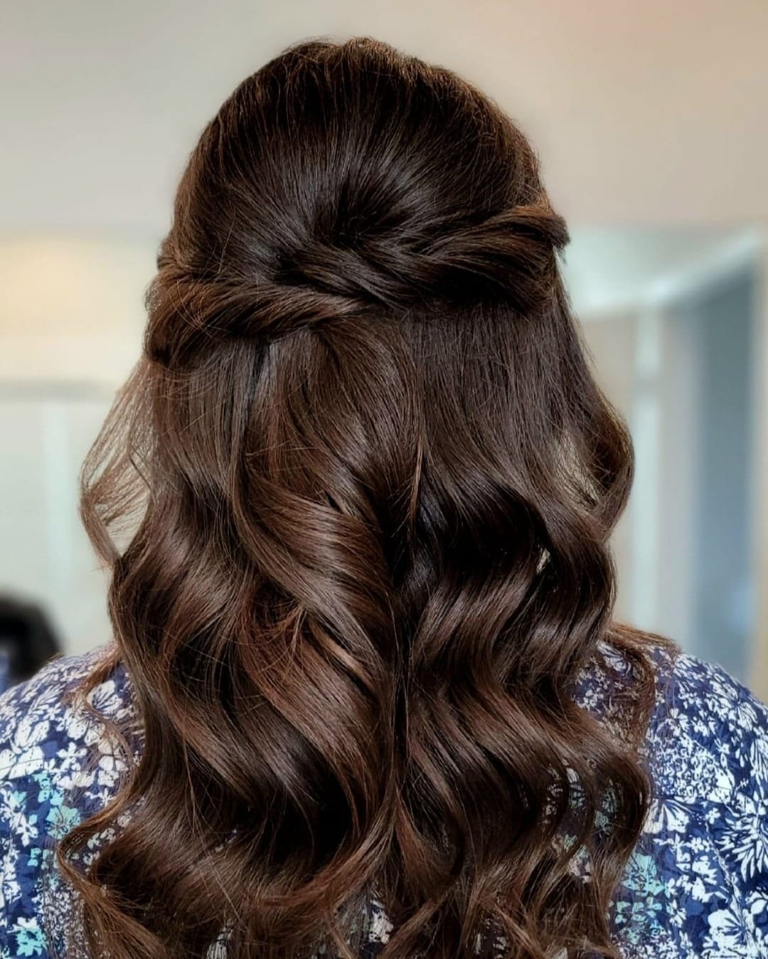 22. Rich Brunette Half-Up Waves - Wavy Hairstyles