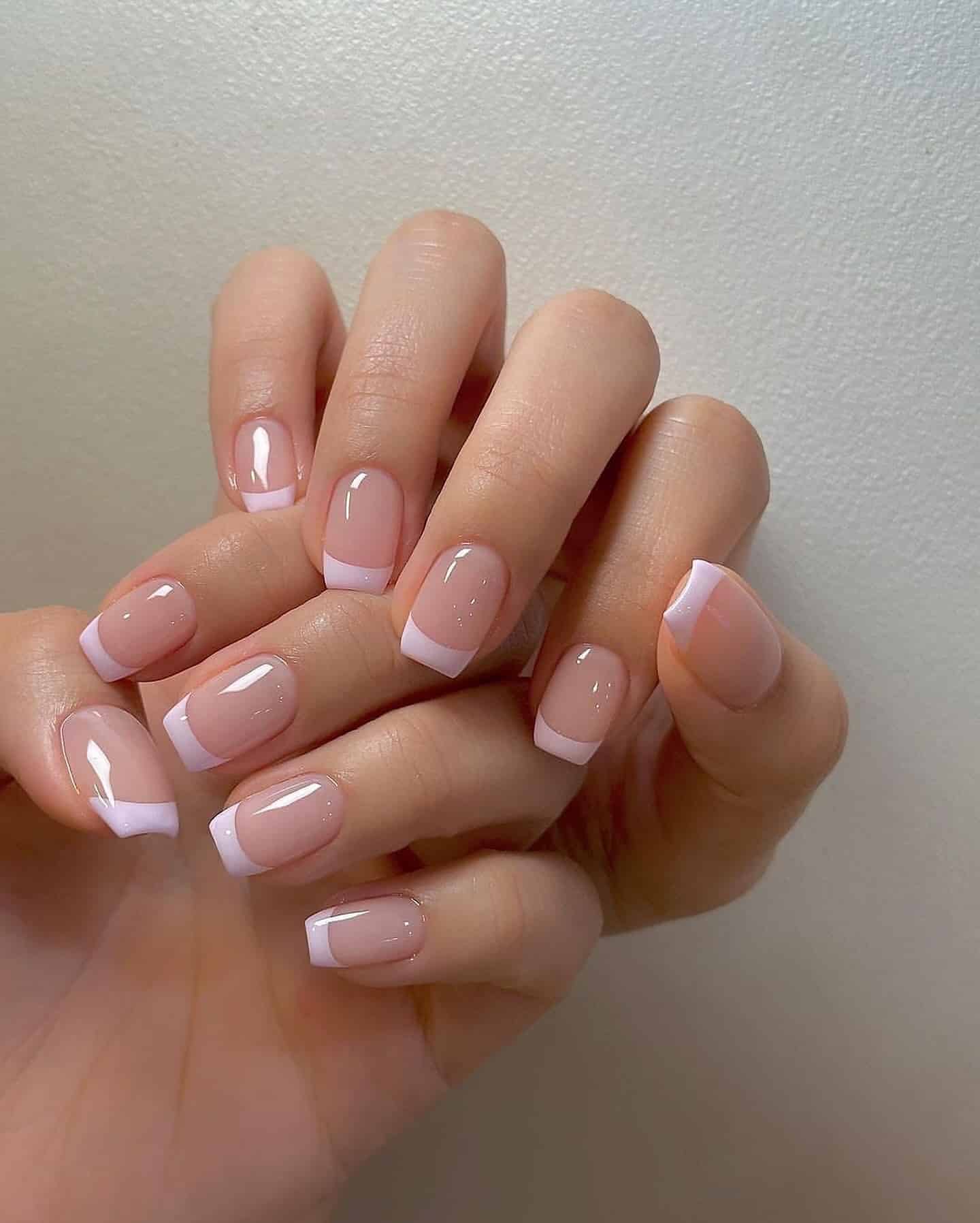 14. Baby Pink French Tips - simple short square nail ideas