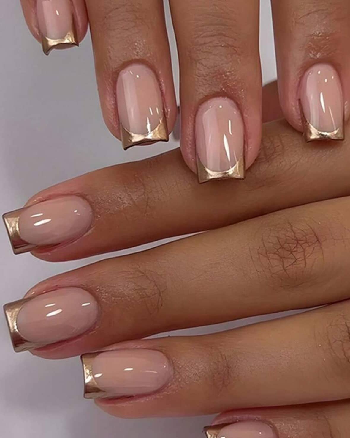 15. Metallic Rose Gold French - simple short square nail ideas