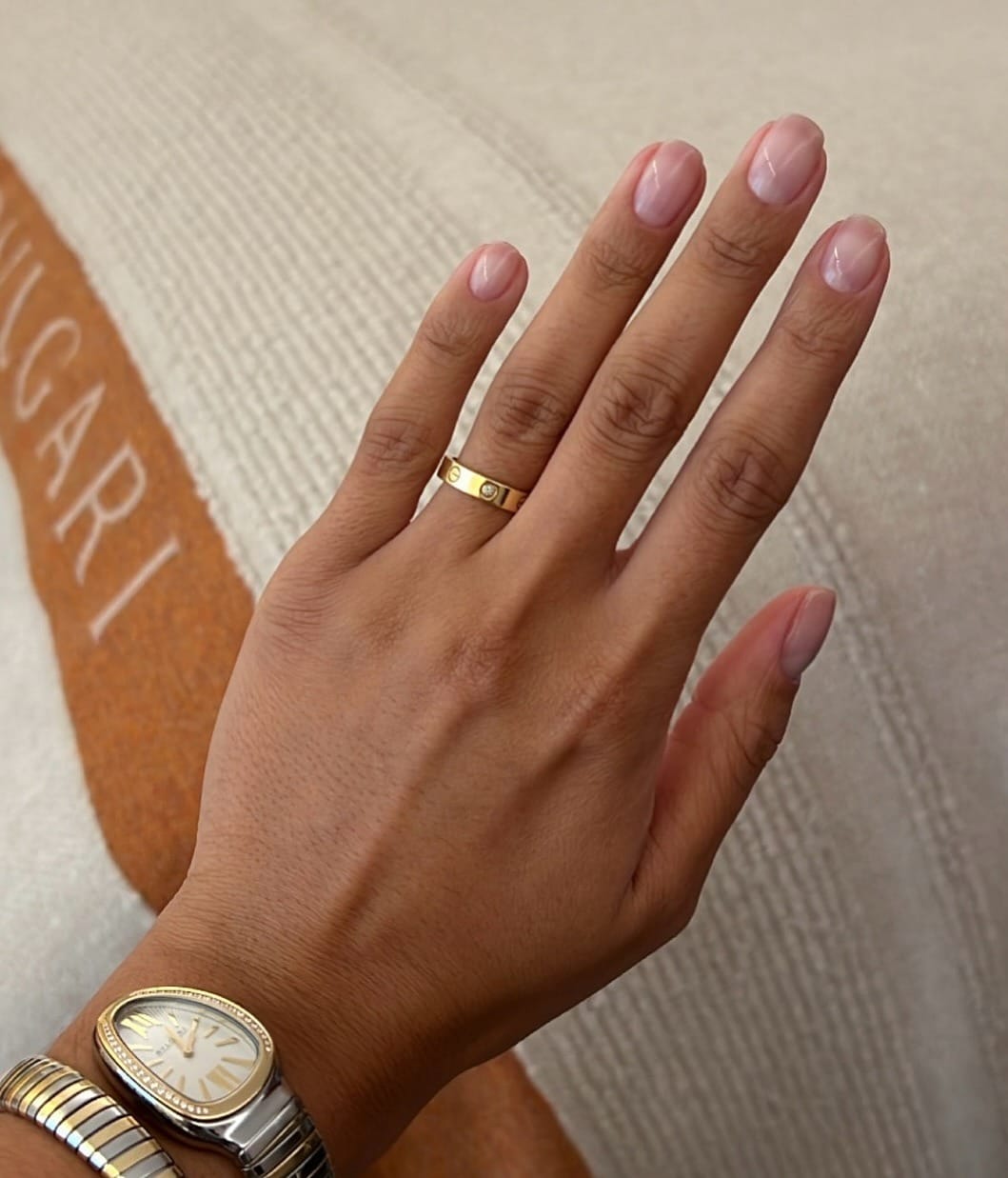 19. Sheer Glossy Nude - simple short square nail ideas
